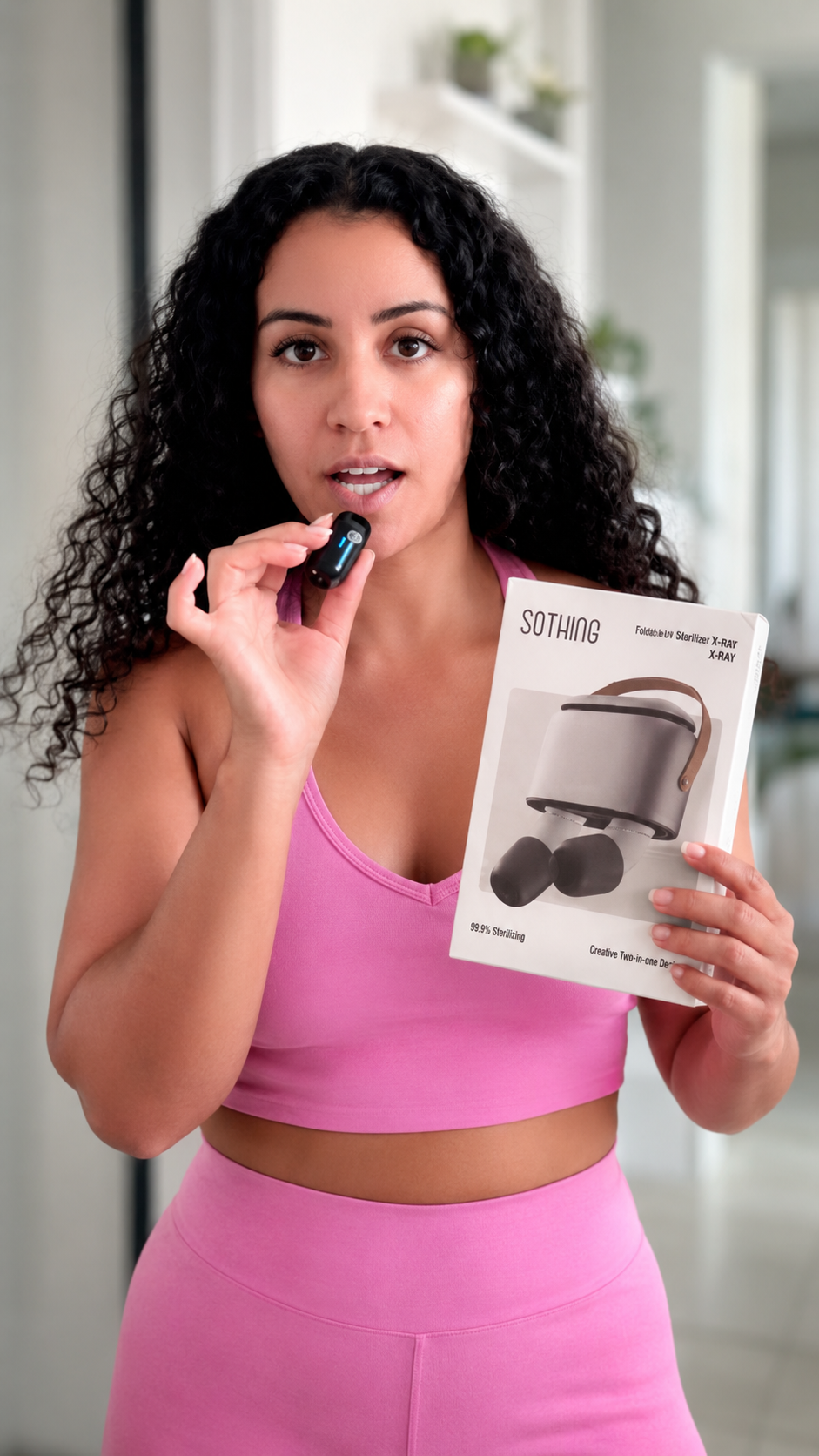 Creator showing a SOTHING accessory and product packaging