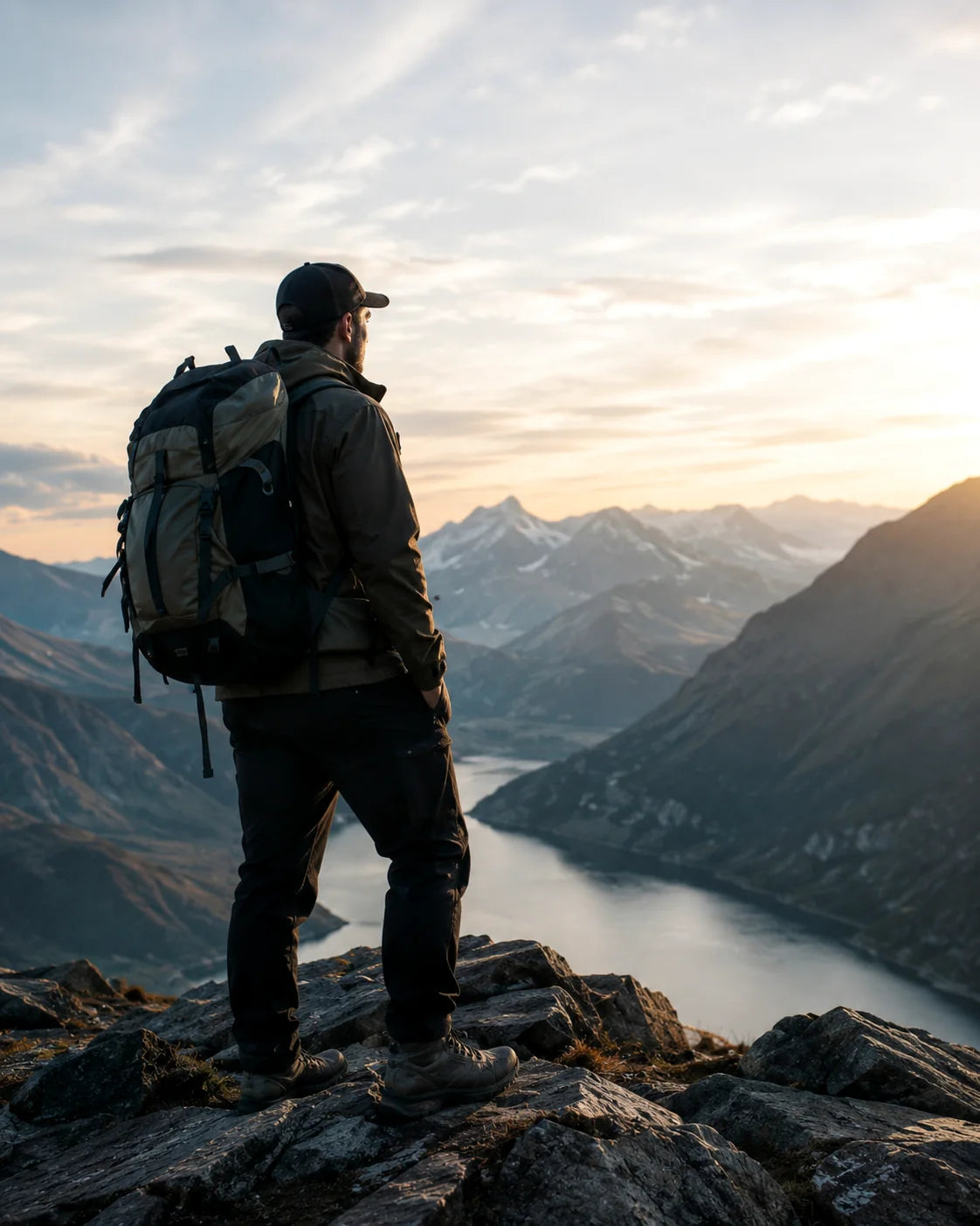 Hiker overlooking a mountain valley
